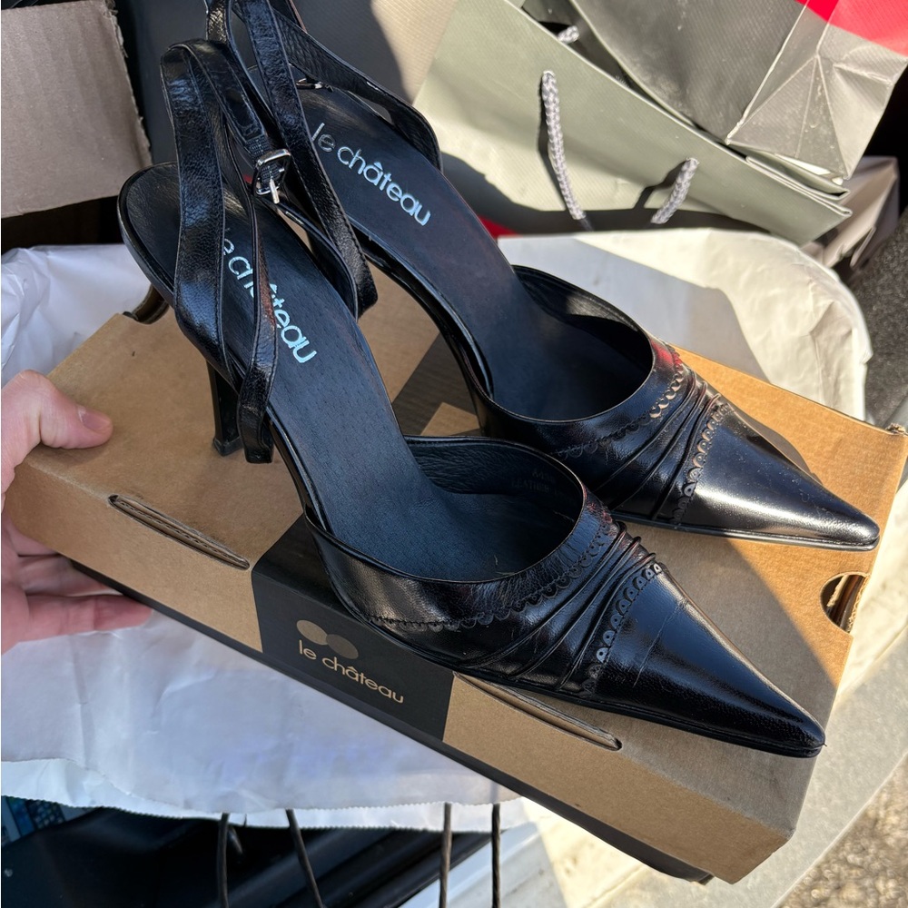 SOLD - Le Chateau Black Stiletto Heels with Ankle Straps